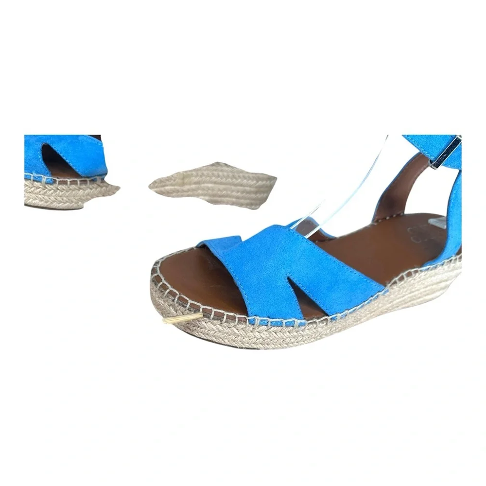 Franco Sarto Women’s 9M Penne Blue Strappy Sandals Espadrilles Colorful Heel